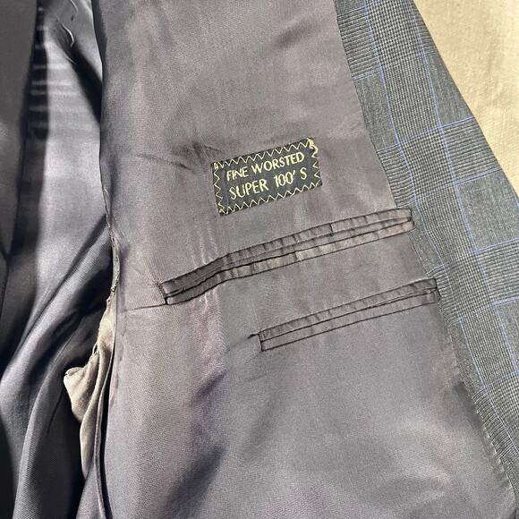 Ermenegildo Zegna Wool Blazer Men's 42R Gray Blue Checkered Super 100’s - Picture 9 of 12